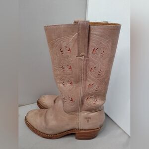 Vintage Frye Campus Austin Floral Cutout Pink Boots 8 Cowboy Western